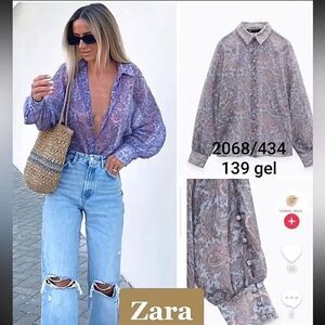 NWT Zara Purple Paisley Blouse